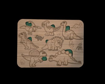 Wooden Dinosaur Puzzle Board for Kids, 8 Pieces, Educational Shape Recognition Toy, Ages 3+