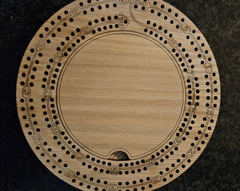 Personalized Round Compact  Two Track Cribbage Board with Storage Compartment