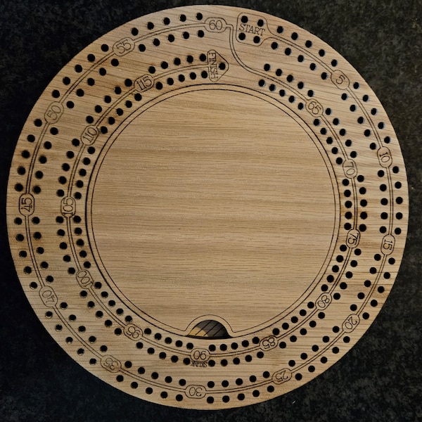 Personalized Round Compact  Two Track Cribbage Board with Storage Compartment