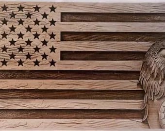 Rustic Wooden American Flag Wall Art with Eagle Design, Patriotic Home Decor