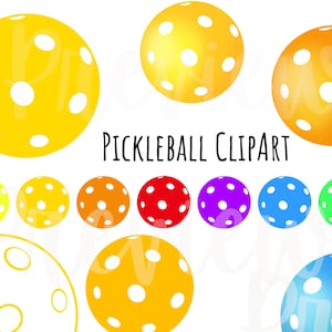 For Commercial Use: Pickleball Clip Art in Rainbow Colors and Outlines Pickleball Balls PNG Files