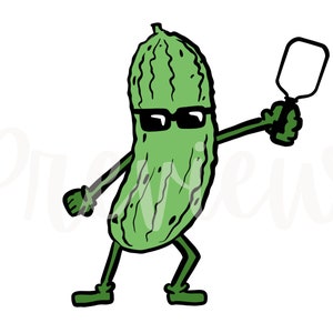 Cool Pickle Clip Art with Pickleball Ball and Paddle for Commercial Use PNG Files Pickle in Sunglasses