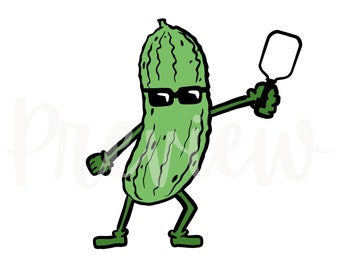 Raffinata clip art di Pickleball con palla di pickleball e pagaia per file PNG per uso commerciale Pickle in occhiali da sole