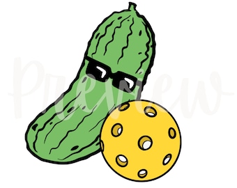 ClipArt di sottaceti con palline di pickleball e pagaia per file PNG per uso commerciale