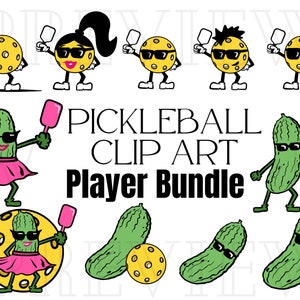 Big Bundle of Pickleball Players and Funny Pickleball Clipart with a Pickle and Ball Playing Pickleball