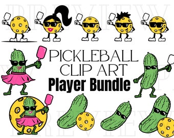 Big Bundle of Pickleball Players and Funny Pickleball Clipart with a Pickle and Ball Playing Pickleball