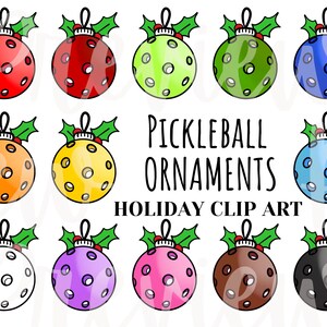 Christmas Pickleball Ornaments and Santa Hats Clip Art Bundle for