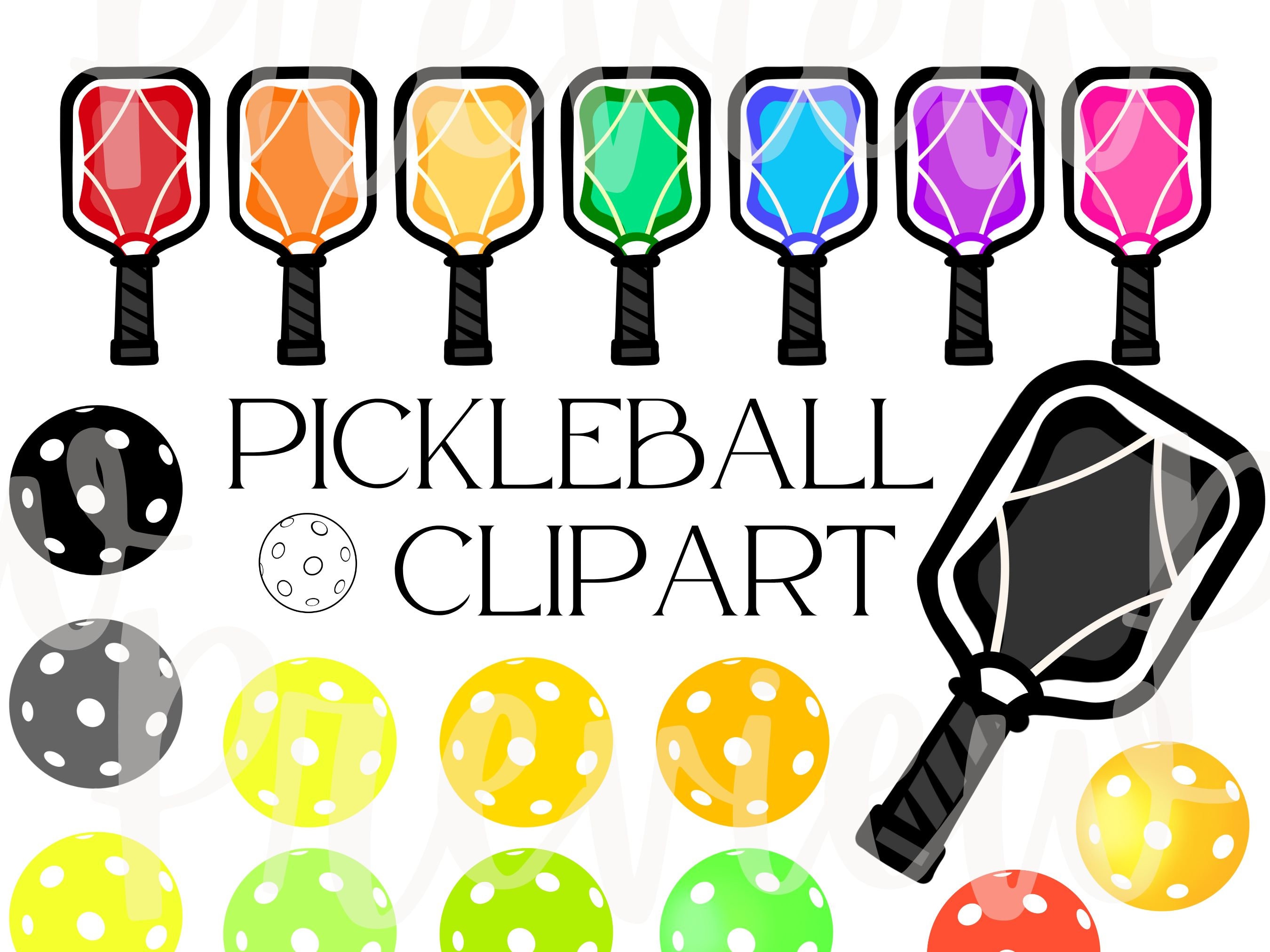 Pickleball Clip Art for Commercial Use Rainbow Clipart of Balls and