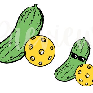 Funny Pickleball Clip Art for Commercial Use PNG Files Pickle Ball with Color & Outlines