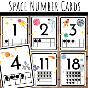 Numéros de l'espace extra-atmosphérique avec dix cadres pour décor de salle de classe avec affiches de numéro d'espace 1 à 20 décor de classe spatiale pour les enseignants de la rentrée scolaire