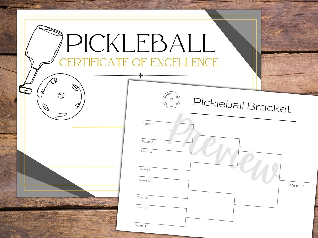 Pickleball Scoresheet Bracket and Award Bundle With Certificate for a