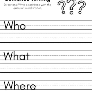 Printable Handwriting Worksheets With Question Sentences and Who, What ...