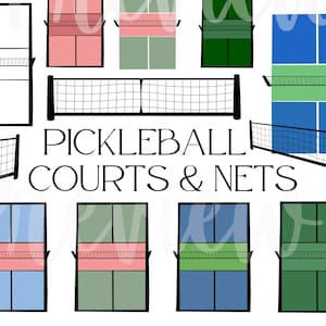 Courts and Nets Pickleball Clip Art PNG Files for Commercial Use: Transparent Nets and Courts with Black & White Outlines