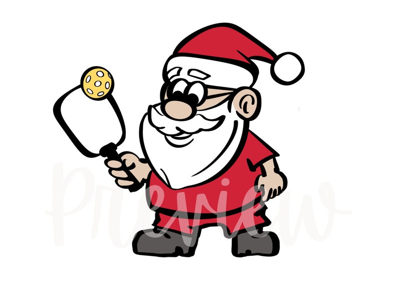 Funny Pickleball Clip Art of Santa Playing Pickleball With a Paddle and
