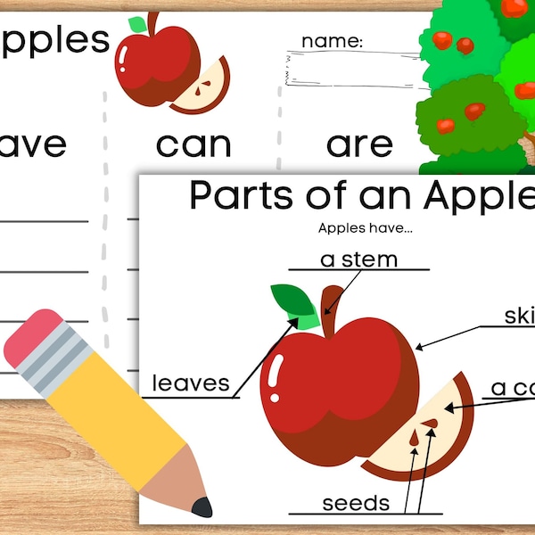 Apple Writing Center with Informative Writing Prompt and Leveled Lined Paper and Apple Coloring Pages for Kids and Teachers Students