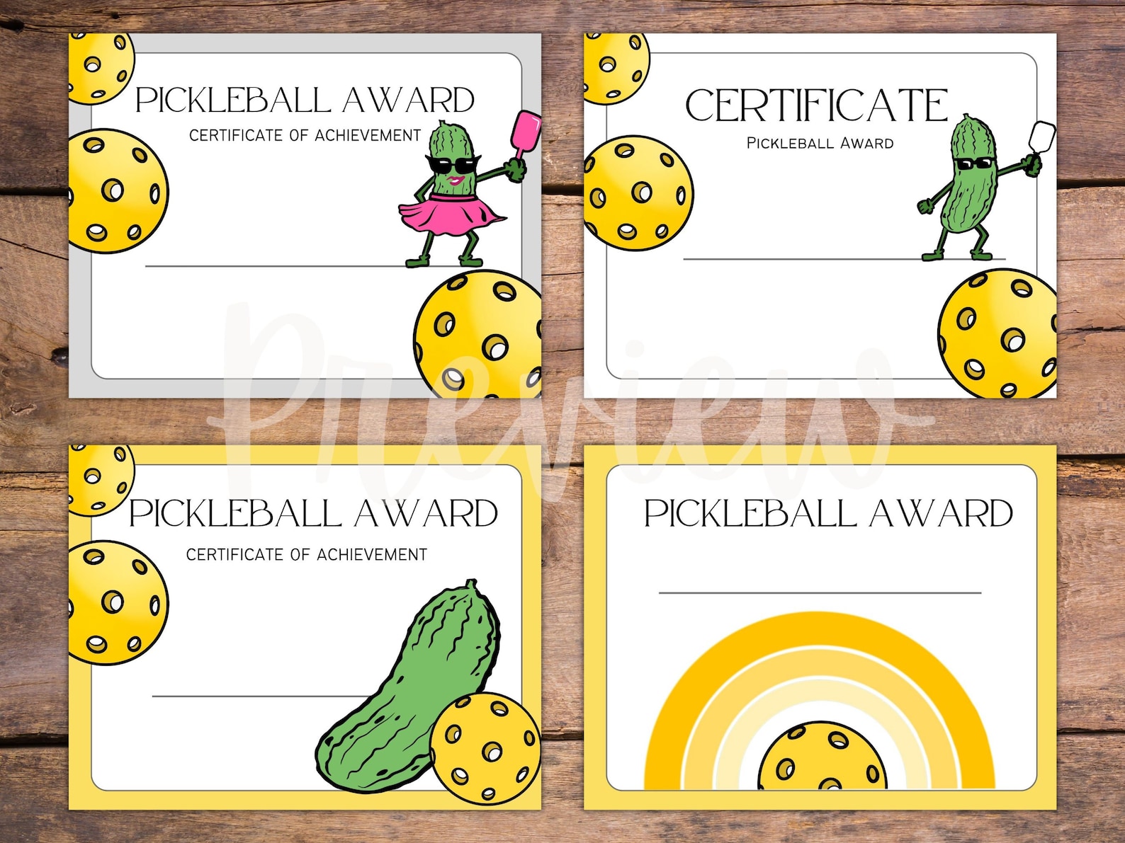 Pickleball Award Bundle With Fancy Certificate or Funny Pickle Players