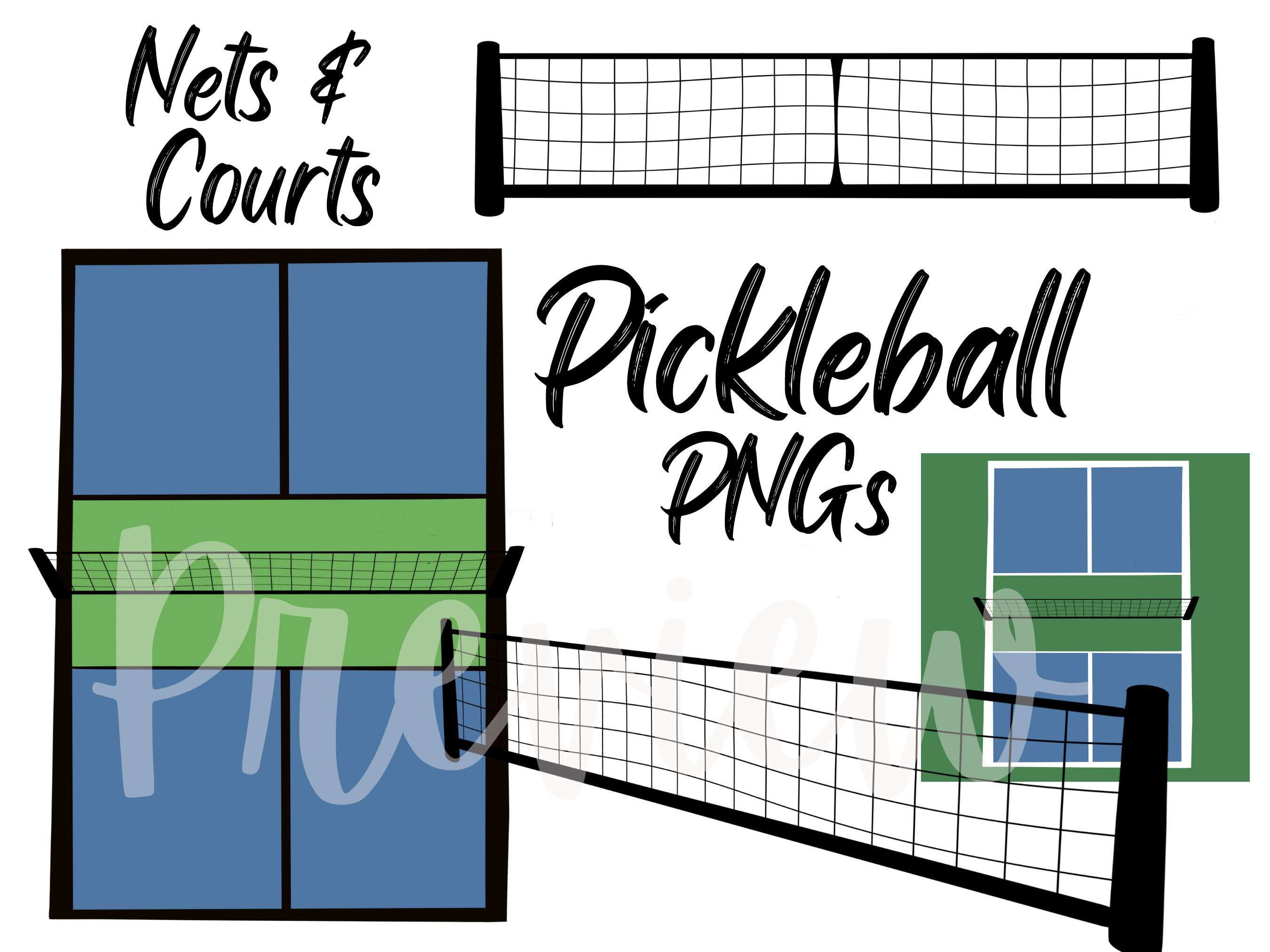 Pickleball Nets and Courts With Black & White Outlines Pickleball Clip