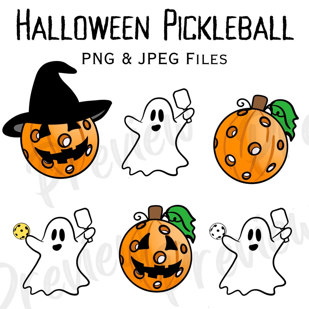 Halloween Pickleball Clip Art Ghosts and Pumpkins for Commercial Use