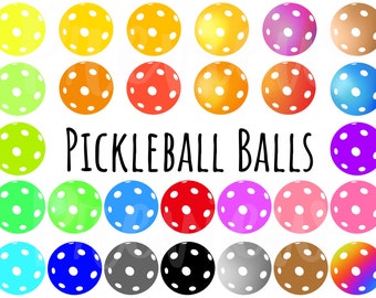 Pickleball Ball Art for Commercial Use PNG Files Pickle Ball Balls in Rainbow Colors and Outlines