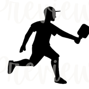 Pickleball Player Silhouette Clip Art Outlines SVG & PNG Files Digital Download for Commercial Use - Paddle, Ball, Net and Player in Hat