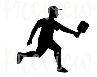 Pickleball Spieler Clip Art SVG & PNG Dateien Digitaler Download für die kommerzielle Nutzung mit einem Paddle Ball Netz und einem Pickleball Spieler Silhouette