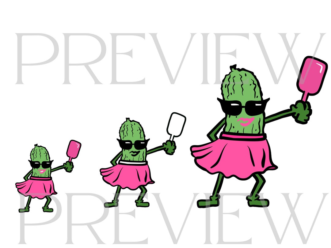 Funny Pickleball Clip Art Girly Pickleball Player in a Pink Skirt With