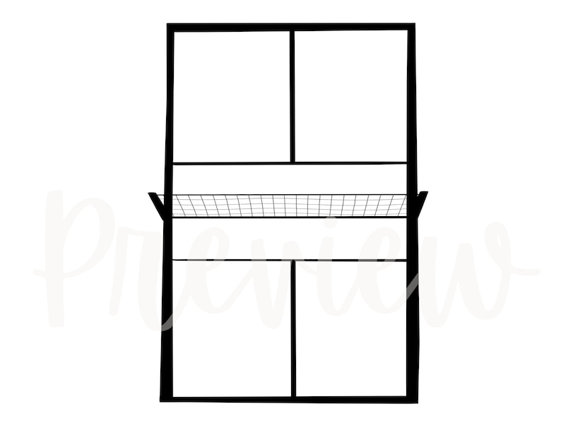 Pickleball Nets and Courts With Black & White Outlines Pickleball Clip