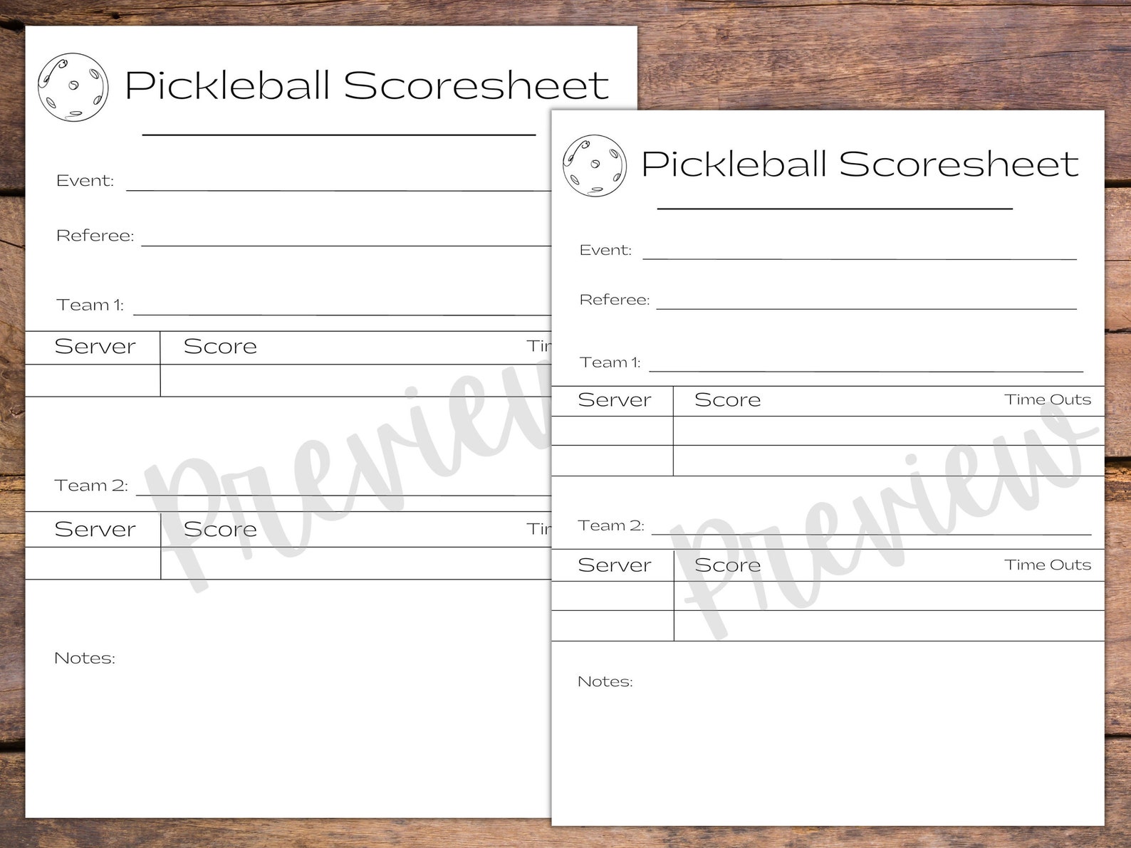 Pickleball Scorecard and Bracket Bundle With Tournament or Game Awards