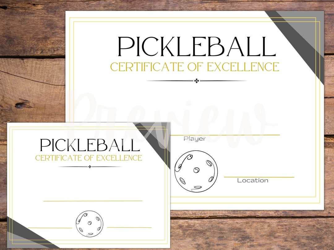 Pickleball Certificate of Excellence for Tournaments Games or Etsy