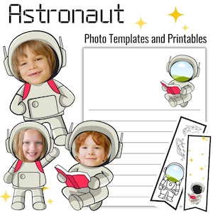 Astronaut Photo Template for Teachers Editable on Canva with Space Writing Pages & Space Bookmarks for Kid Astronauts Decor and a Space Door