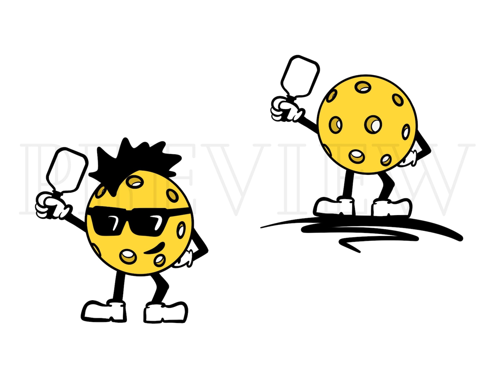 Funny Pickleball Clip Art for Commercial Use PNG Files Yellow