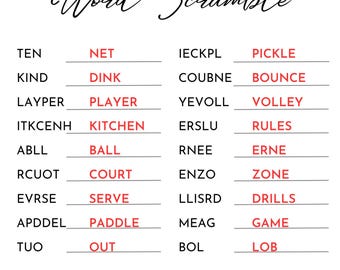 Fun Pickleball Game with 2 Pickleball Word Scramble Levels Printable Pages for Pickleball Parties and Camps