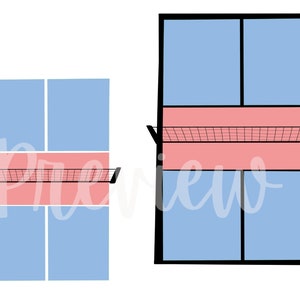 Pickleball Court and Net PNG Files for Commercial Use: Pickleball Nets and Courts with Black & White Outlines Pickleball Clip Art