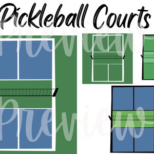 Pickleball Courts in Color or Black & White Outlines Pickleball Clip Art PNG Files for Commercial Use Sport Court and Net Images
