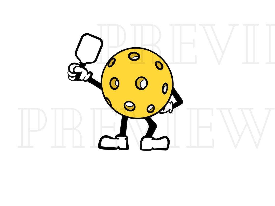 Funny Pickleball Clip Art With a Yellow Pickleball Ball Playing
