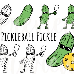 Pickleball Pickle Clip Art for Commercial Use PNG Files Pickle Ball and a  Pickle with Color & Outlines