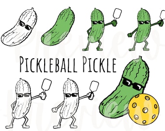 Pickleball Pickle Clip Art per file PNG per uso commerciale Pickle Ball e un sottaceto con colori e contorni