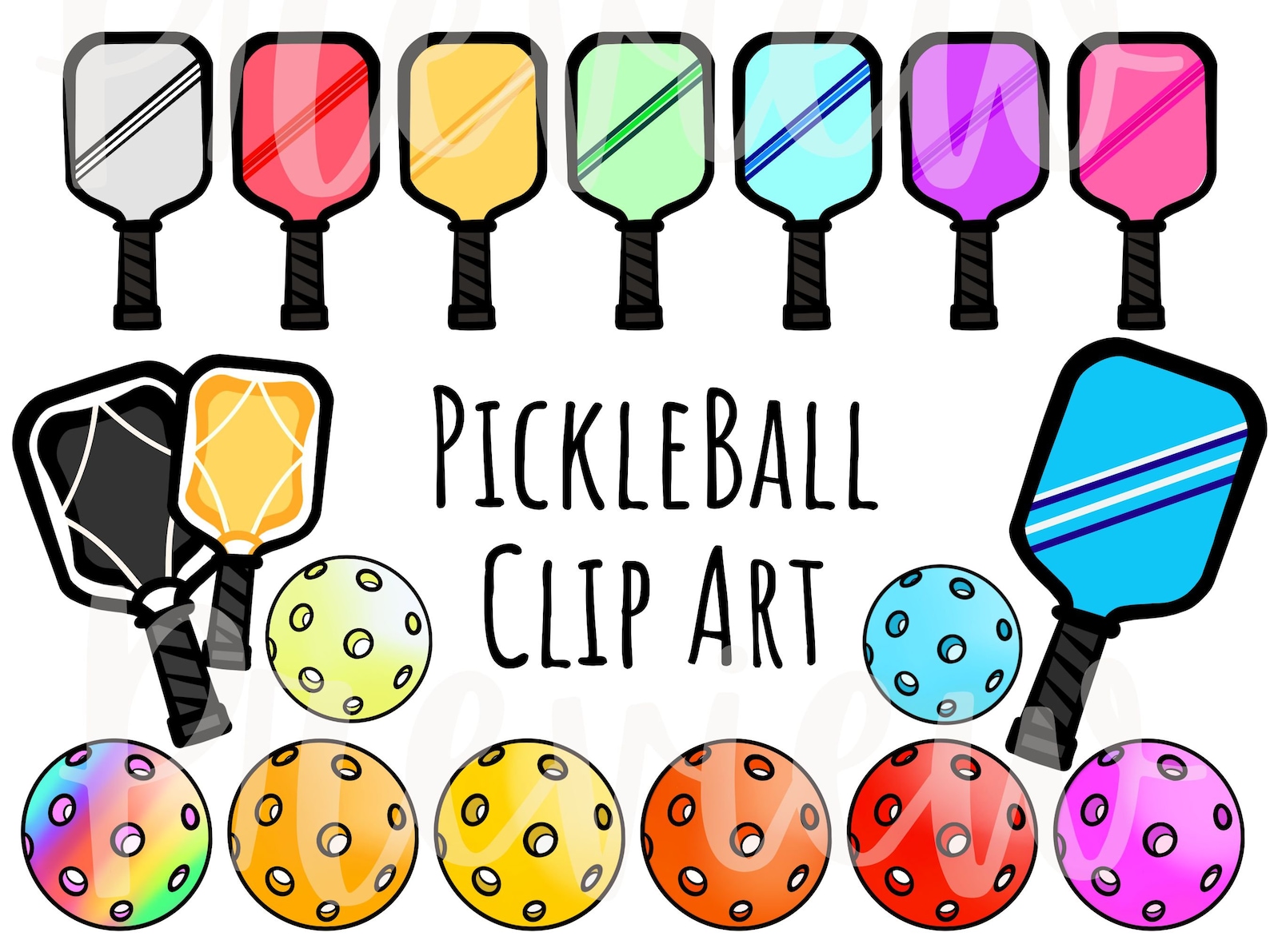 Pickleball Racket Clipart Pickleball Clip Art PNG Files for Commercial Use in a Greater Design ...