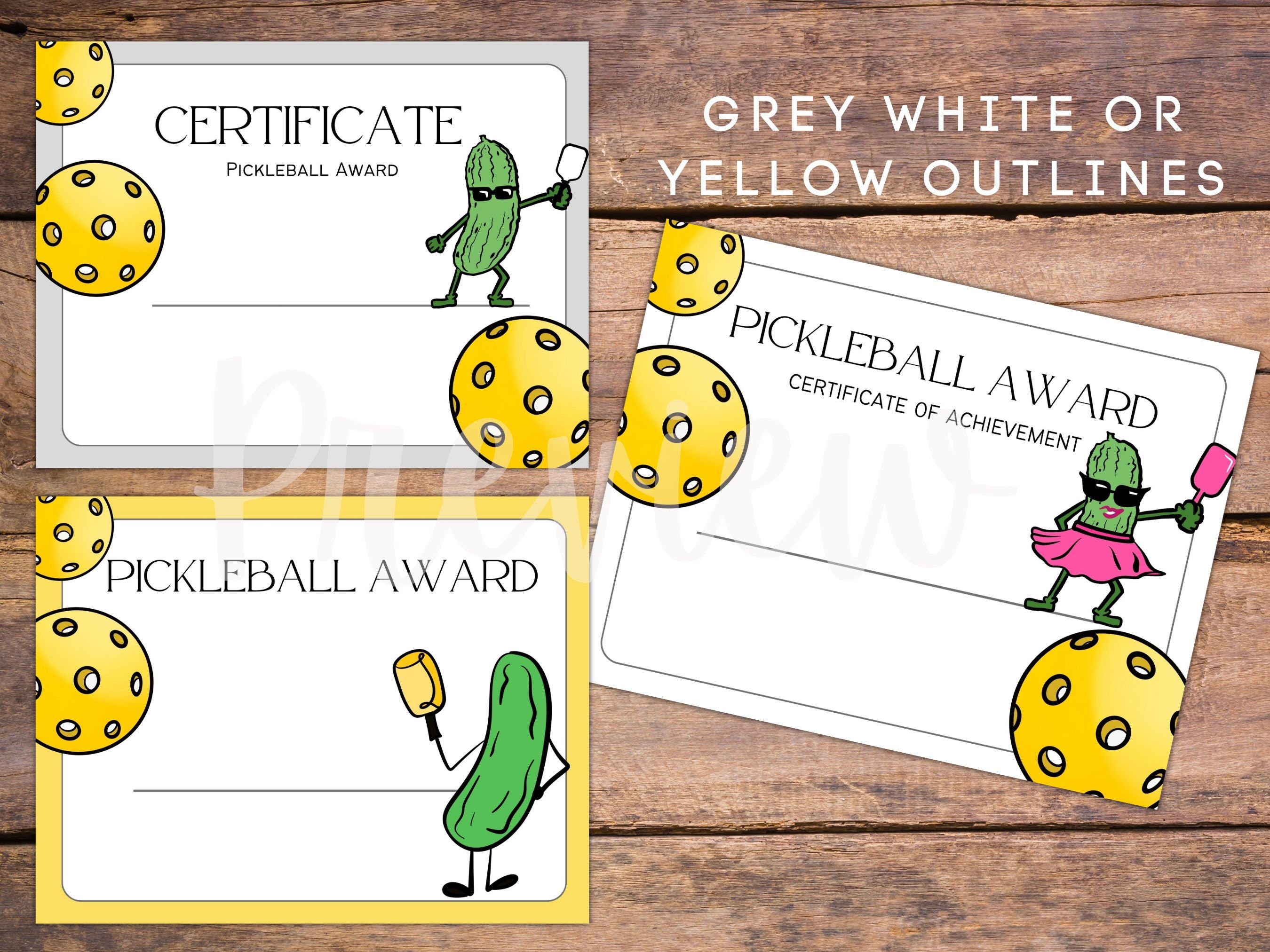 Pickleball Award Bundle With Fancy Certificate or Funny Pickle Players