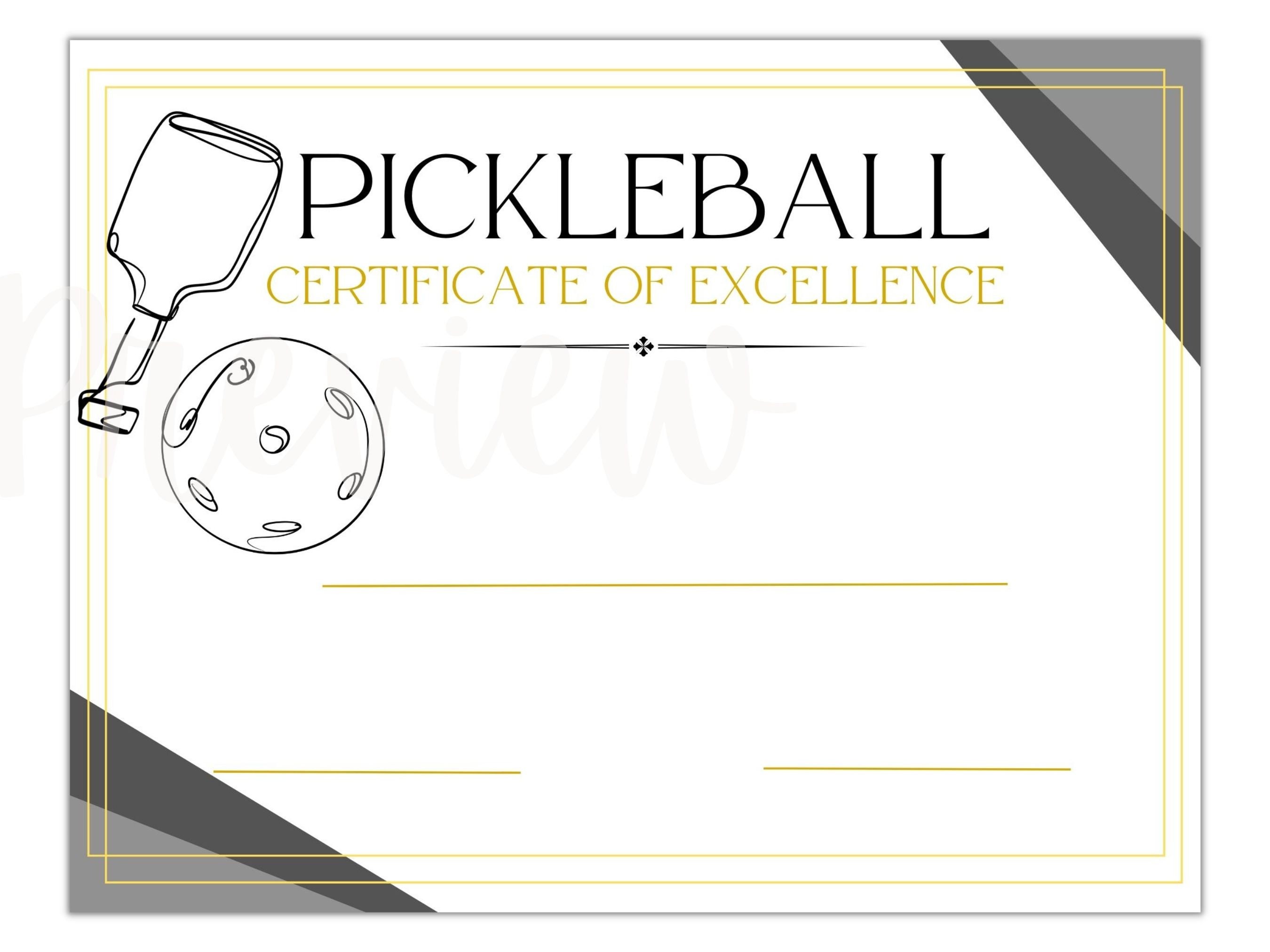 Pickleball Award Certificate of Excellence A Fancy Award Style With
