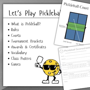 Let&#39;s Play Pickleball Game Mega Bundle with Pickleball Rules, Brackets, Court Posters and Printable Games and Pickleball Awards