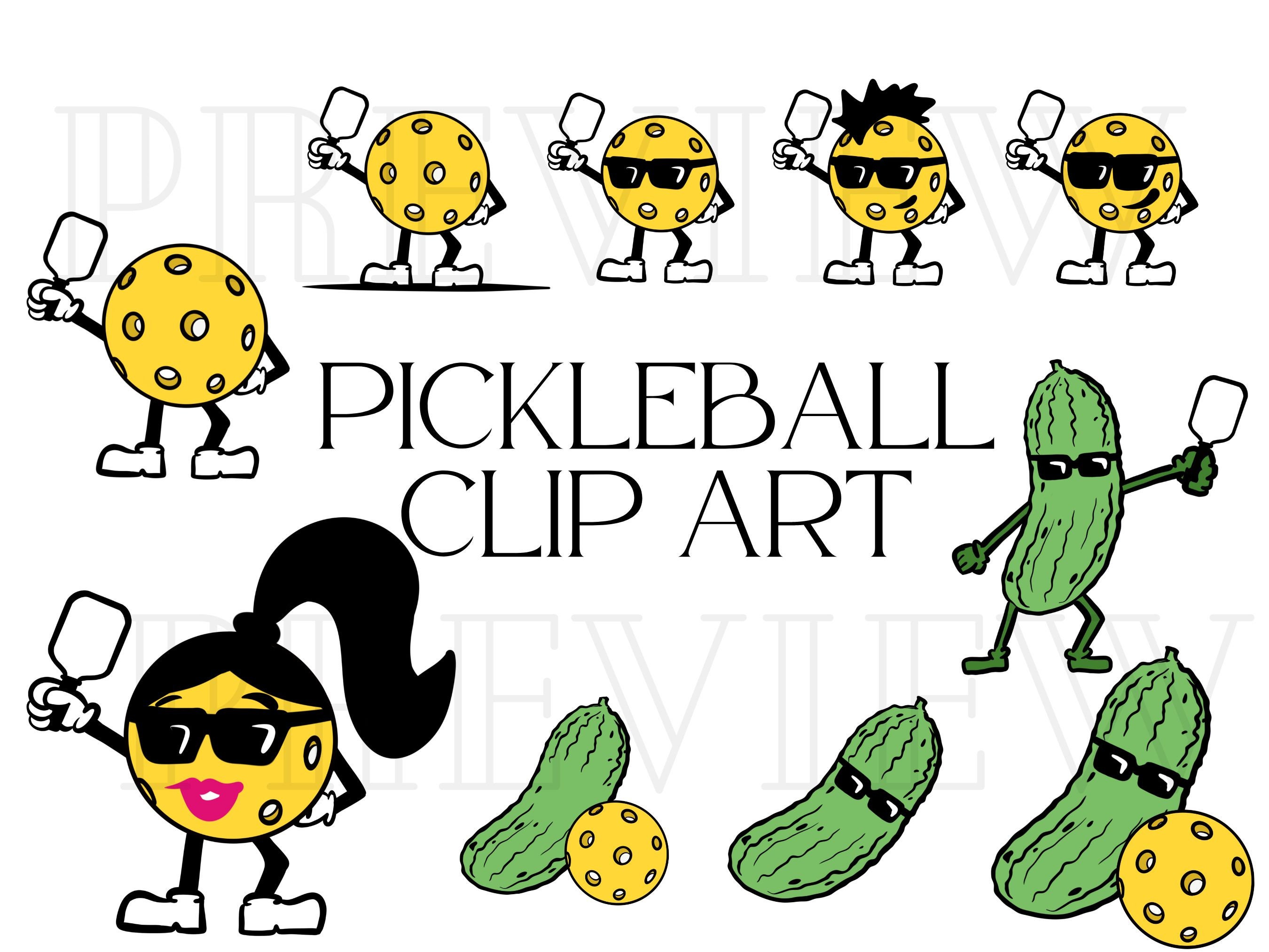 Pickleball Clip Art Bundle for Commercial Use PNG Files with Funny Pickleball Players with a Pickle and Ball