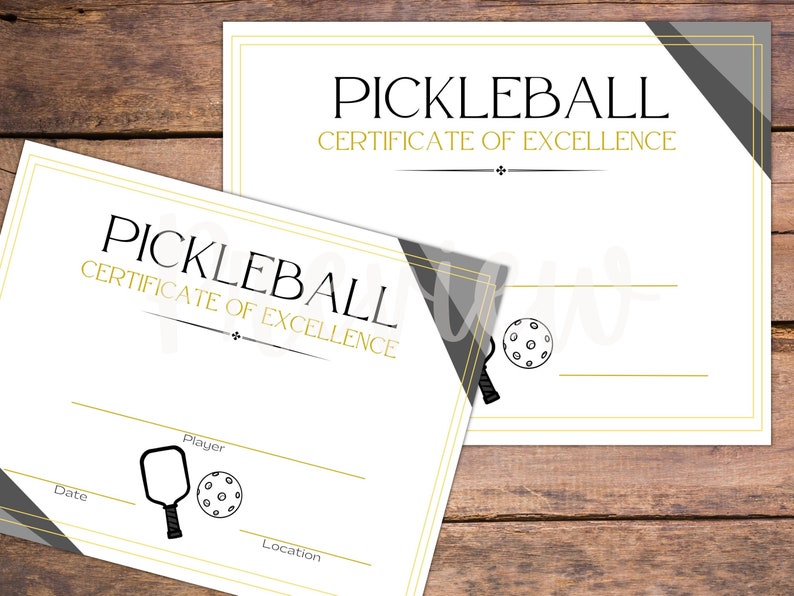 Pickleball Award Certificate of Excellence A Fancy Award Style With