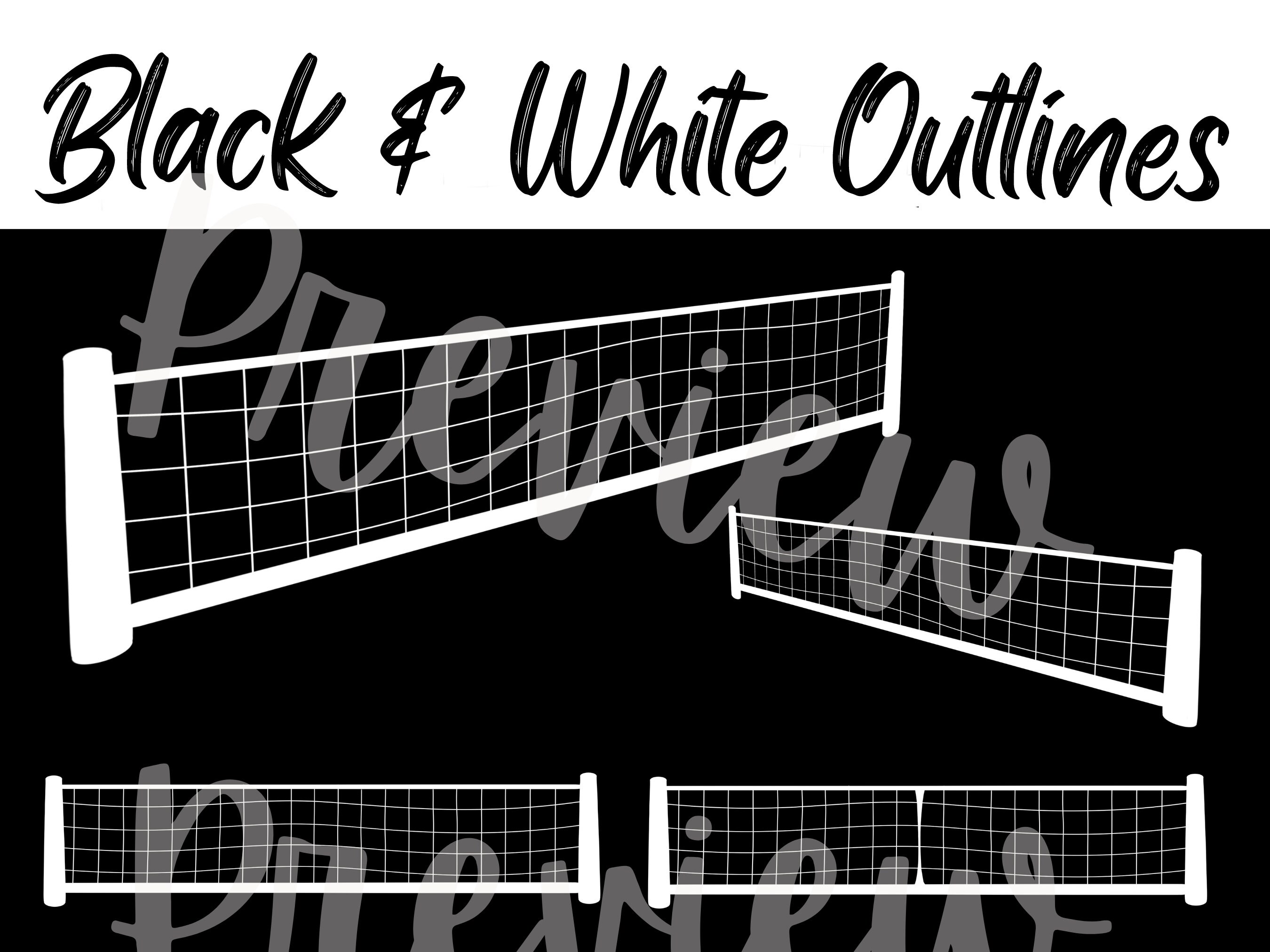 Pickleball Nets and Courts With Black & White Outlines Pickleball Clip