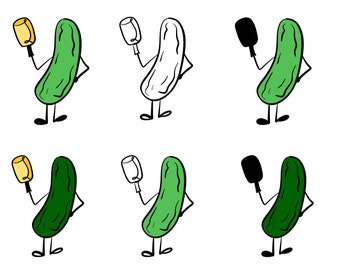 Divertente Pickleball Pickle con una pagaia in 2 sfumature di verde ClipArt per uso commerciale File PNG Contorno trasparente
