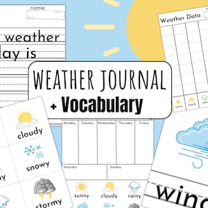 Kids Weather Journal with Weekly Data Chart and Write the Room Vocabulary Activity for Primary Grade Primary Writing Centers