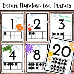 Pósteres con números de océano para decoración de aula, bajo el mar, con diez marcos, puntos de conteo para profesores, decoración de clase oceánica