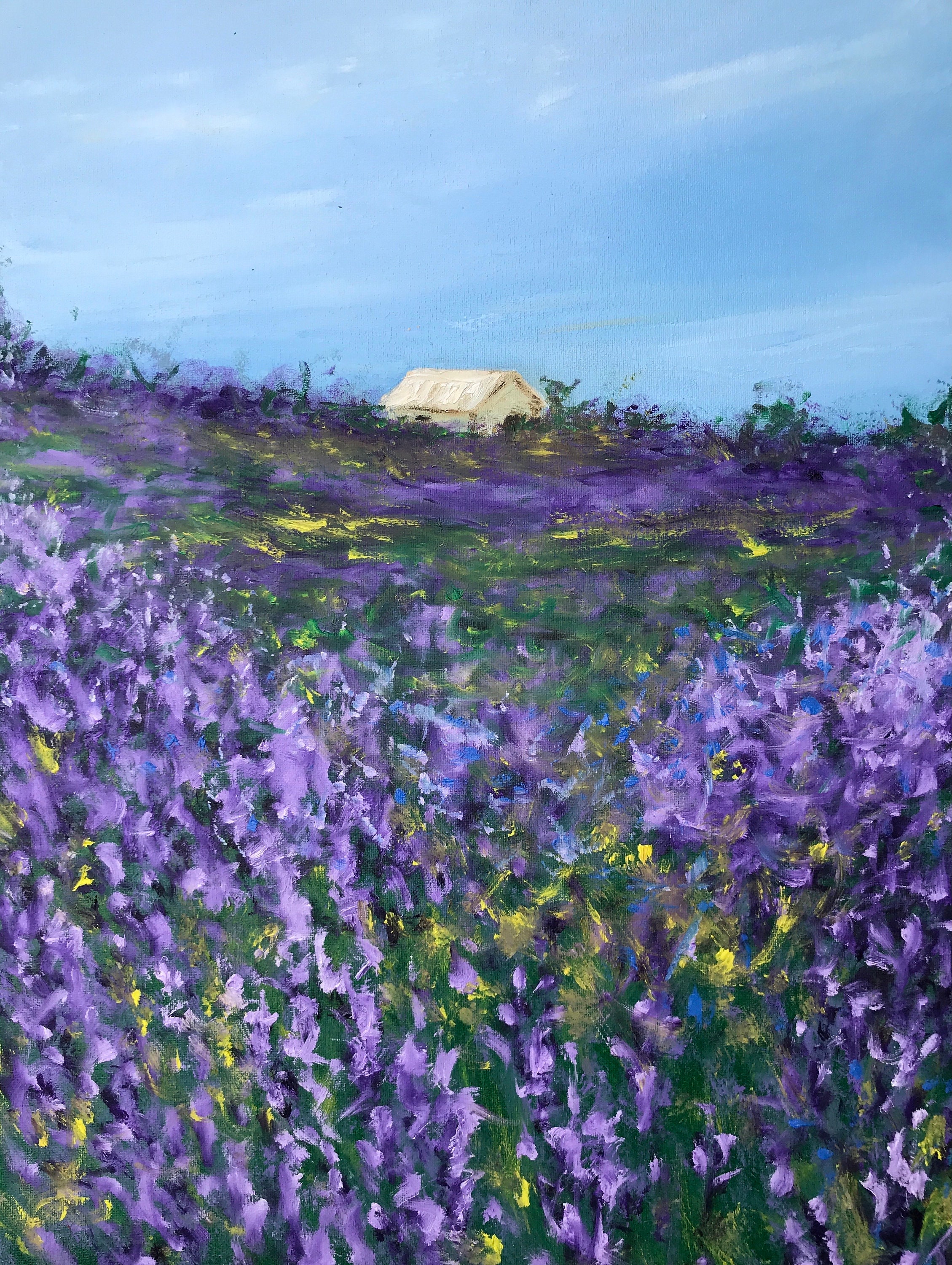Handmade Lavender Field Oil Painting: Purple Flower Landscape
