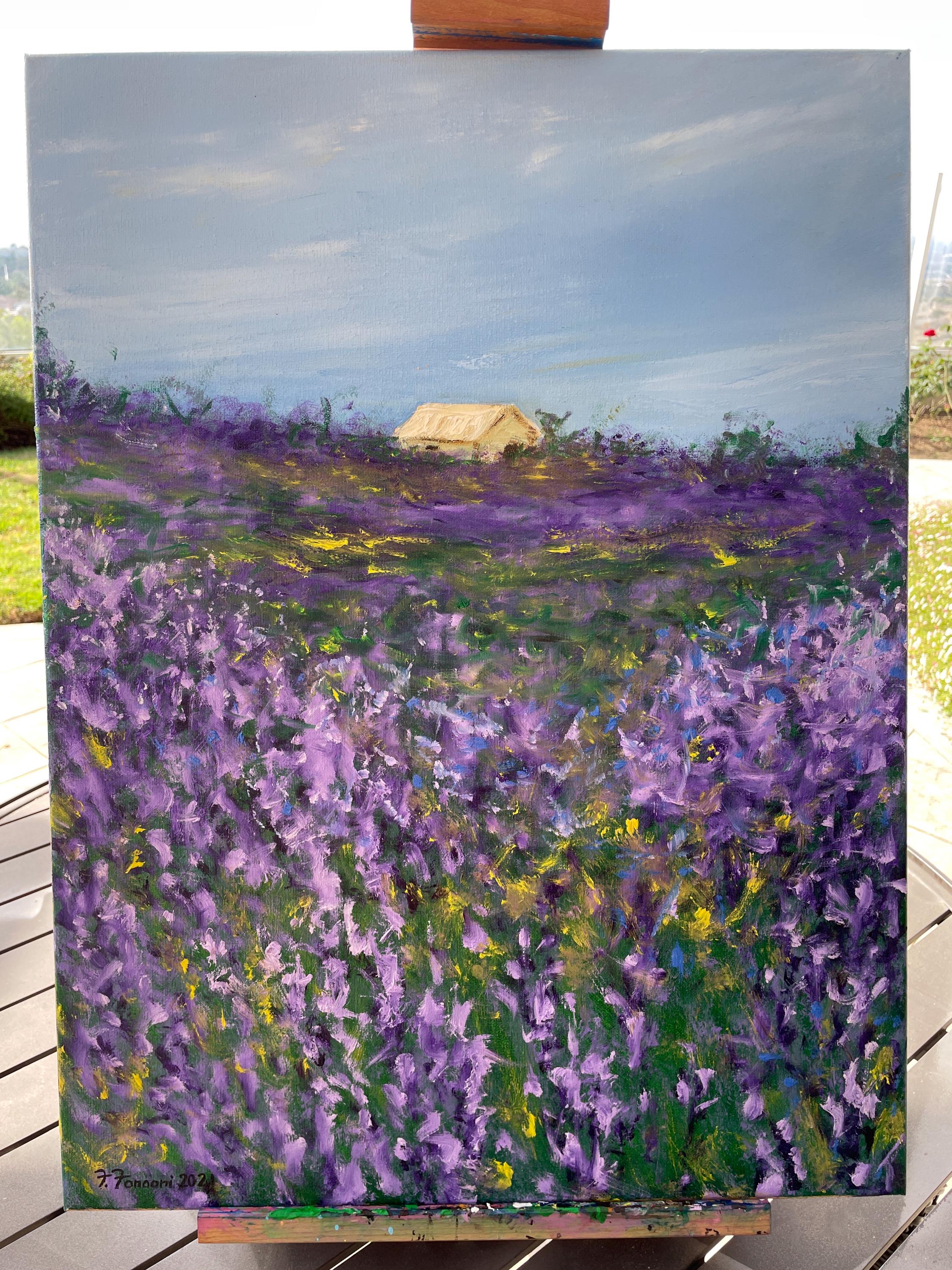 油彩画【lavender】一点もの　F4 Handmade Lavender Field Oil Painting: Purple Flower Landscape