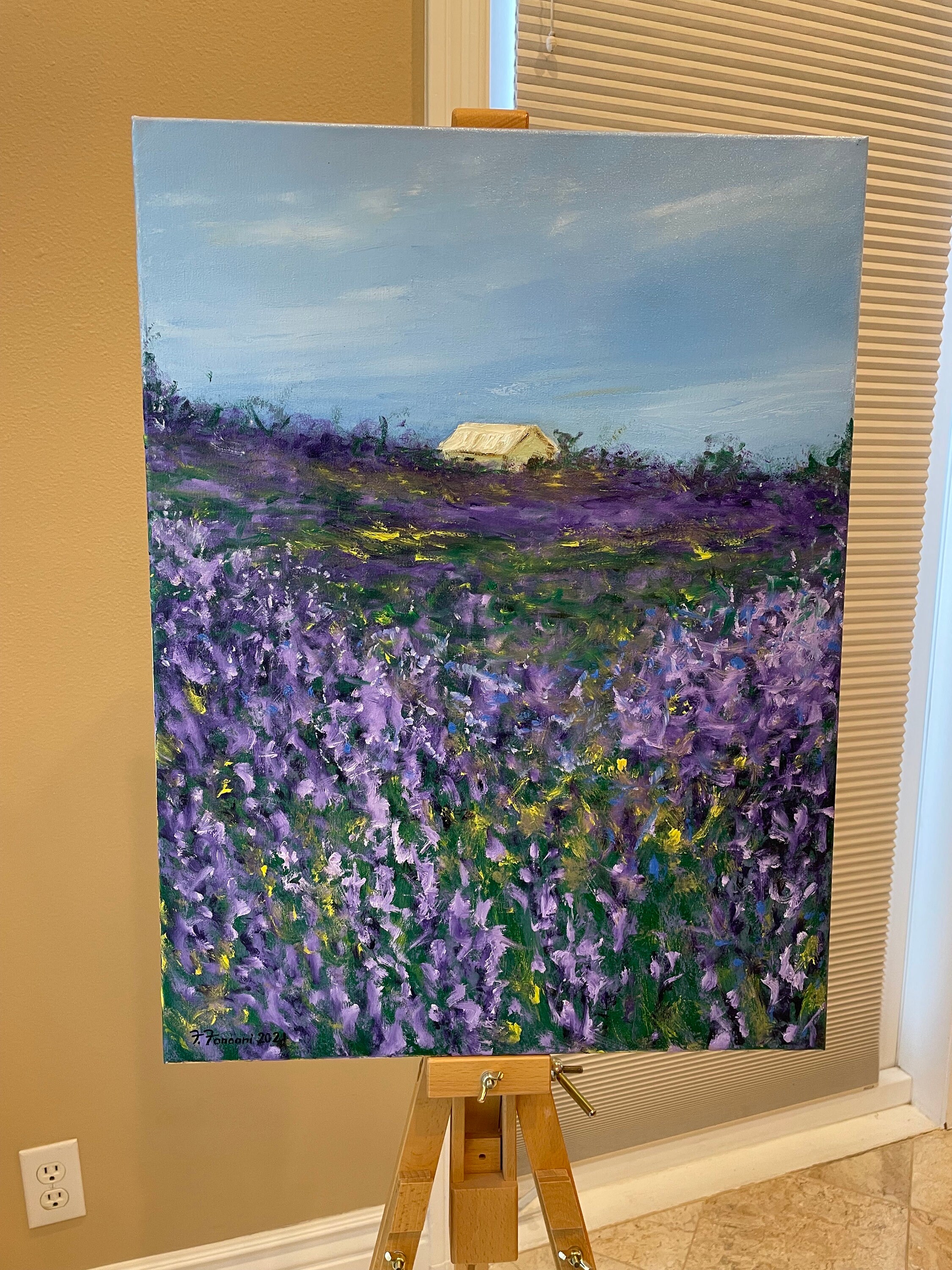 Handmade Lavender Field Oil Painting: Purple Flower Landscape